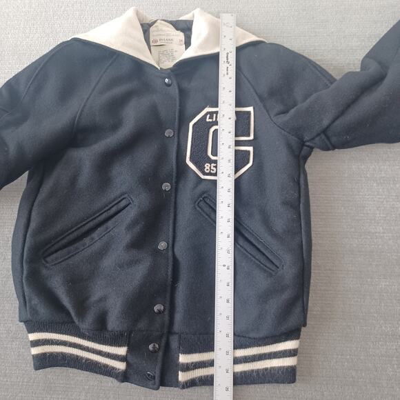 Vintage Delong Varsity Cheerleading Jacket Womens 34 Black Wool 80s Snapfront - Picture 6 of 8